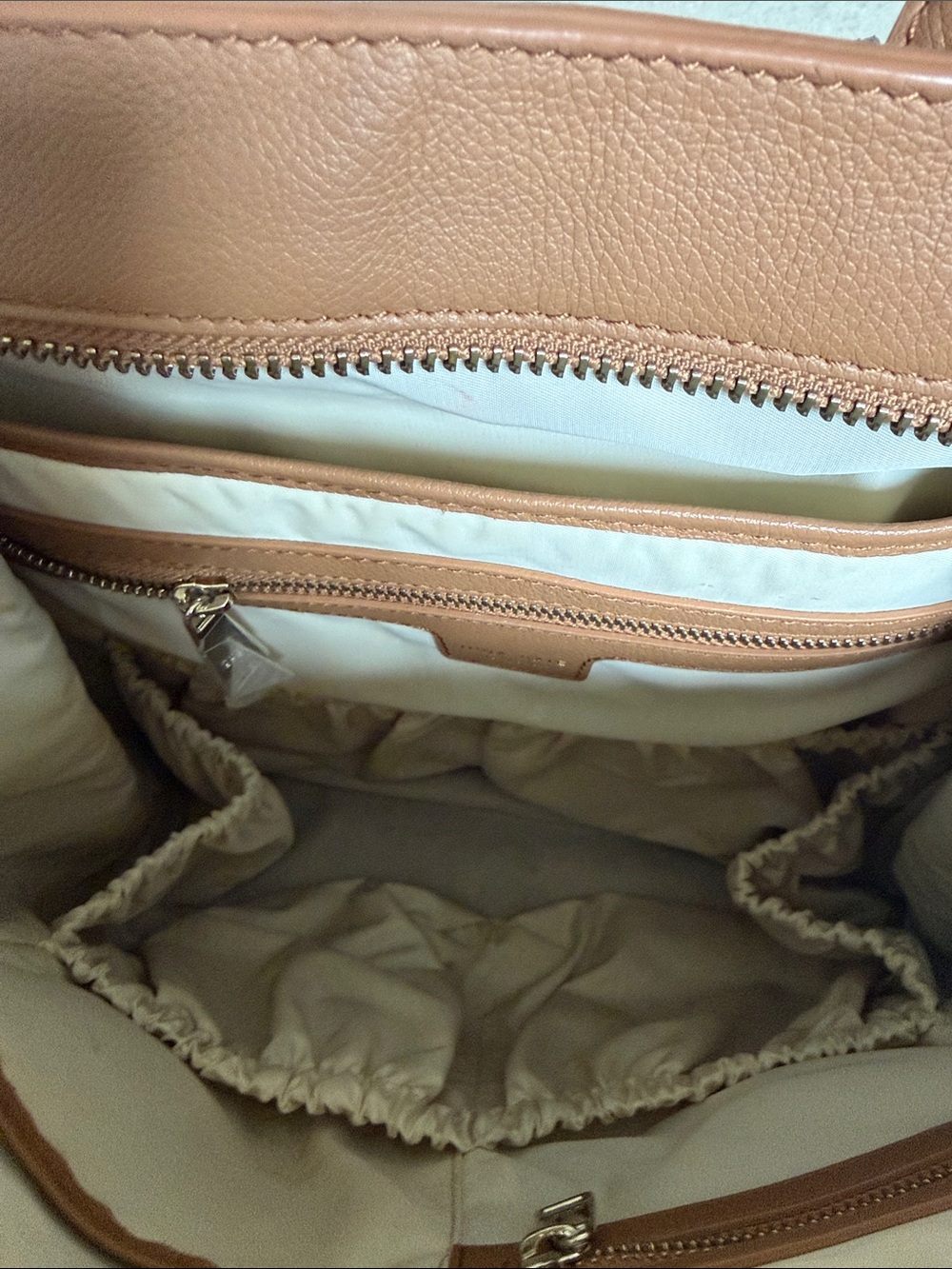 Minimalist Tan Leather Diaper Bag Backpack with Top Handle - Picture 2 of 4